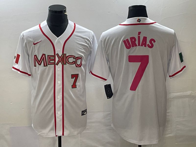 Men 2023 World Cub Mexico #7 Urias White pink Nike MLB Jersey8